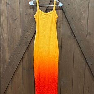 Orange and Red Ombre Maxi Dress